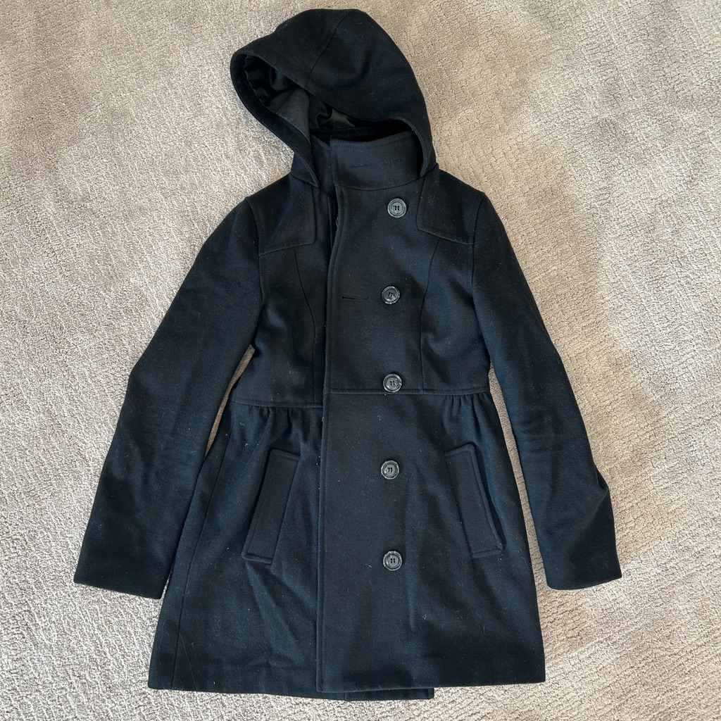 H&M Dark Gray Mid-Length Hooded Peacoat With Pockets